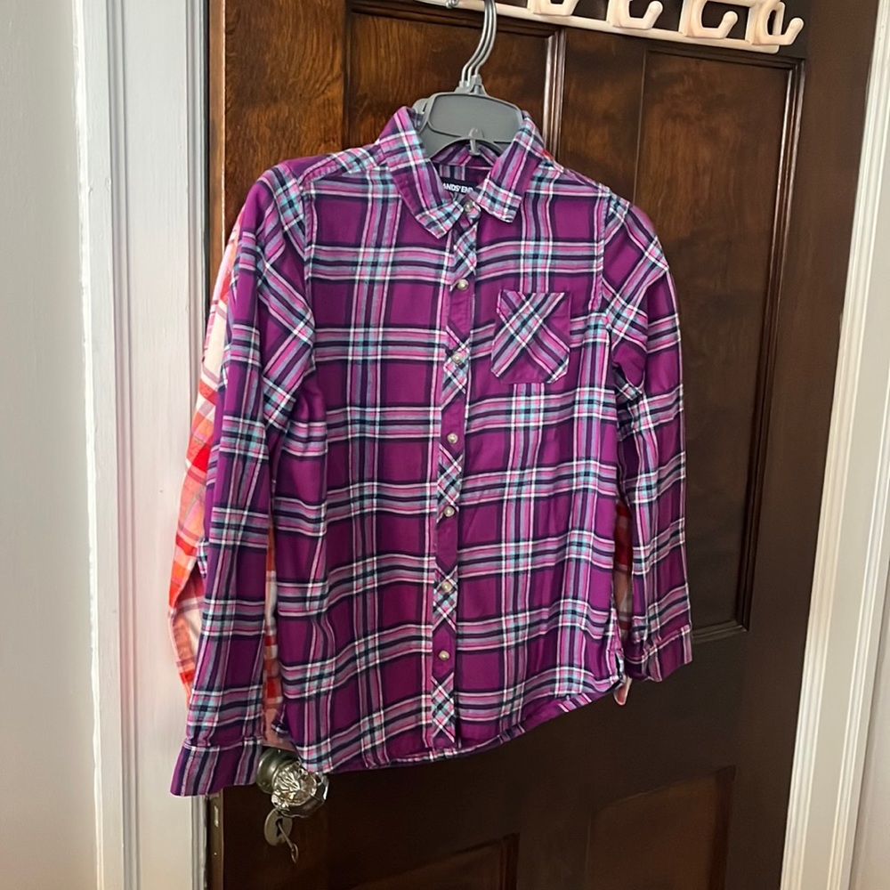 Set of 3 lands end girls flannel shirts